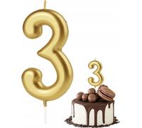 Bougie D'anniversaire Numéro 3 Numéro En Métal Doré Pour Fête D'anniversaire