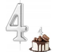 Bougie D'anniversaire Numéro 4 Argent Métallique Pour Fête D'anniversaire