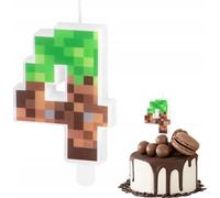 Bougie D'anniversaire Numéro 4 Avec Des Blocs De Chiffres Sur Le Thème De Minecraft Pour La Fête