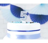 Bougie d'anniversaire numéro 5 avec paillettes 7cm argenté