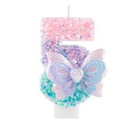 Bougie d'anniversaire numéro 5 scintillante avec papillon,3.35 inch bougie à paillettes rose et violet pour gâteau, décoration pour 5ème anniversaire, fête de fille, baby shower, anniversaire enfant