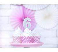 Bougie d'anniversaire numéro 6 avec paillettes 7cm argenté