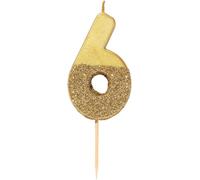 Bougie d'anniversaire numéro 6 dorée avec paillettes | Décoration de gâteau de qualité supérieure | Jolie, scintillante pour enfants, adultes, 6e, 16e, 60e fête, anniversaire, âge jalon