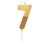 Bougie d'anniversaire numéro 7 dorée avec paillettes | Décoration de gâteau de qualité supérieure | Jolie, scintillante pour enfants, adultes, 7e, 70e fête, anniversaire, âge jalon