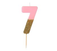 Bougie d'anniversaire numéro 7 rose avec paillettes dorées | Décoration de gâteau de qualité supérieure | Jolie, scintillante pour enfants, adultes, 7e, 70e fête, anniversaire, âge jalon