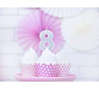 Bougie d'anniversaire numéro 8 avec paillettes 7cm argenté