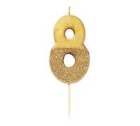 Bougie d'anniversaire numéro 8 dorée avec paillettes | Décoration de gâteau de qualité supérieure | Jolie, scintillante pour enfants, adultes, 8e, 18e fête, anniversaire, âge jalon