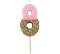 Bougie d'anniversaire numéro 8 rose avec paillettes dorées | Décoration de gâteau de qualité supérieure | Jolie, scintillante pour enfants, adultes, 8e, 18e, 80e fête, anniversaire, âge jalon