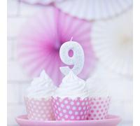 Bougie d'anniversaire numéro 9 avec paillettes 7cm argenté