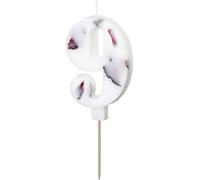 Bougie d'anniversaire numéro 9 avec pétales de rose 8cm blanc / rouge