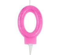 Bougie d'Anniversaire Paillette Chiffre 0 7cm Rose Rose