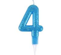 Homéa, Bougie Anniversaire Paillette Chiffre 4 H7,5 cm Bleu