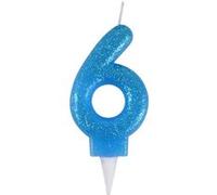 Homéa, Bougie Anniversaire Paillette Chiffre 6 H7,5 cm Bleu