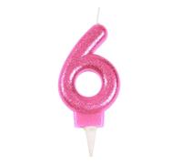 Bougie d'Anniversaire Paillette "Chiffre 6" 7cm Rose