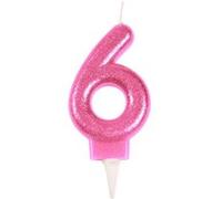 Homéa, Bougie Anniversaire Paillette Chiffre 6 H7,5 cm Rose