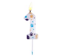 Bougie d'Anniversaire Patte de Chien Bleu, 10cm Mignonne Bougie Patte de Chien Bougies Numéro Bougie Bluey Décoration de Gâteau de Chien Bleu pour Enfants (Numéro 1)