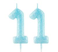 Bougie d'anniversaire pour 11e anniversaire - Bougie numéro 11 avec paillettes bleues - Décoration lumineuse pour gâteau - Bougie d'anniversaire pour filles, garçons, femmes - Célébrations