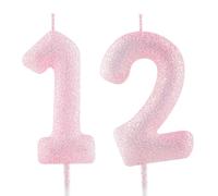 Bougie d'anniversaire pour 12e anniversaire - Rose pailleté - Chiffre 12 - Bougies lumineuses pour décoration de gâteau d'anniversaire - Bougie d'anniversaire pour filles, garçons, femmes