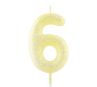 Bougie d'anniversaire pour 6e anniversaire - Bougie numéro 6 en or avec paillettes jaunes - Décoration lumineuse pour gâteau - Bougie d'anniversaire pour filles, garçons, femmes - Fournitures de fête