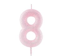 Bougie d'anniversaire pour 8e anniversaire - Bougie numéro 8 rose pailletée - Décoration de gâteau lumineuse - Bougie d'anniversaire pour filles, garçons, femmes - Fournitures de fête pour