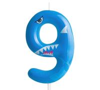 Bougie d'anniversaire pour 9e anniversaire - Numéro 9 - Décoration de gâteau - Fournitures de fête d'anniversaire - Requin bleu - Animaux de l'océan - Décorations de gâteau pour enfants garçons et