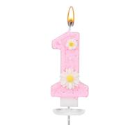 Bougie d'Anniversaire Rose Numéro 1, Bougie Numéro Marguerite Pailletée avec Plateau et Bâton Décorations de Gâteaux Mignonnes pour la Décoration Fête du Premier Anniversaire des Filles