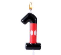 Bougie d'Anniversaire Rouge et Noire, Bougies d'Anniversaire à Thème de Dessin Animé Bougie d'Anniversaire à Paraffine en Forme de Souris Rouge Décoration de Gâteau (Numéro 1)