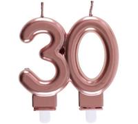 Bougie d'anniversaire - SANTEX - 30 ans - Rose gold métallique - Double pique & 2 mèches - 9 x 7,5 cm