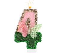 Bougie d'Anniversaire sur le Thème des Sorcières, Bougies Numérotées en Forme Papillon Rose et Vert Pour Décoration de Fête d'Anniversaire de Mariage (Numéro 4)