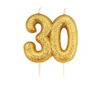 Bougie d'anniversaire sur pique 30 ans doré pailleté 7 cm - Or