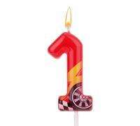 Bougie d'Anniversaire Thème Voitures Course, Bougie Numéro Forme Voiture Course Rouge Décoration Gâteau Parfaite pour Anniversaires et Fêtes à Thème(Numéro 1)