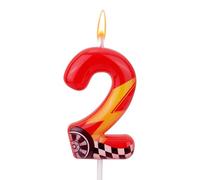 Bougie d'Anniversaire Thème Voitures Course, Bougie Numéro Forme Voiture Course Rouge Décoration Gâteau Parfaite pour Anniversaires et Fêtes à Thème(Numéro 2)