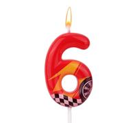 Bougie d'Anniversaire Thème Voitures Course, Bougie Numéro Forme Voiture Course Rouge Décoration Gâteau Parfaite pour Anniversaires et Fêtes à Thème(Numéro 6)