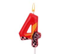 Bougie d'Anniversaire Thème Voitures Course, Bougie Numéro Forme Voiture Course Rouge Décoration Gâteau Parfaite pour Anniversaires et Fêtes à Thème(Numéro 4)