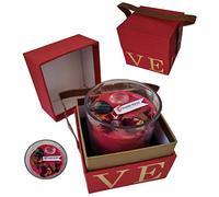 Bougie dans un Verre Rouge Fruité - Grand Coffret Élégant Fait à la Main pour Femme, Petite Amie, Mère avec Bougie Parfumée et Boîte Cadeau - Belle Présentation - Roses à la