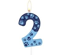 Bougie de 2e anniversaire de patte de chien bleu, Décor de gâteau de patte de chien, Bougie bleue numéro 2 pour gâteau,pour garçon fille 2e anniversaire de décorations,fête pour animaux de compagnie