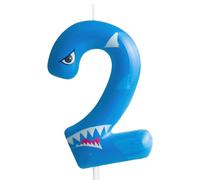 Bougie de 2e anniversaire en forme de requin pour décoration de gâteau d'anniversaire - Fournitures de fête d'anniversaire - Requin bleu - Animaux de l'océan - Décorations de gâteau pour enfants