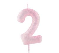 Bougie de 2e anniversaire - Rose pailleté - Chiffre 2 - Décoration de gâteau d'anniversaire - Bougie d'anniversaire pour filles, garçons, femmes - Fournitures de fête