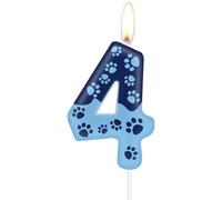 Bougie de 4e anniversaire de patte de chien bleu, Décor de gâteau de patte de chien, Bougie bleue numéro 4 pour gâteau,pour garçon fille 4e anniversaire de décorations,fête pour animaux de compagnie