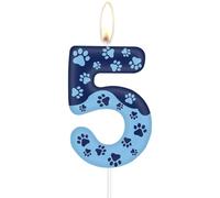 Bougie de 5e anniversaire de patte de chien bleu, Décor de gâteau de patte de chien, Bougie bleue numéro 5 pour gâteau,pour garçon fille 5e anniversaire de décorations,fête pour animaux de compagnie