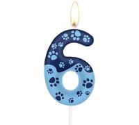 Bougie de 6e anniversaire de patte de chien bleu, Décor de gâteau de patte de chien, Bougie bleue numéro 6 pour gâteau,pour garçon fille 6e anniversaire de décorations,fête pour animaux de compagnie