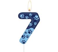 Bougie de 7e anniversaire de patte de chien bleu, Décor de gâteau de patte de chien, Bougie bleue numéro 7 pour gâteau,pour garçon fille 7e anniversaire de décorations,fête pour animaux de compagnie
