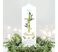 Bougie de Baptême Arbre avec Animaux de la Forêt, Blanc 25 x 7 cm - Personnalisable avec Nom, Date et Paroles du Baptême