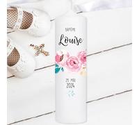 Bougie de baptême pour garçon ou fille - Fleurs roses - Arbre rose - Bougie blanche pour baptême, naissance et communion - Blanc - 25 x 7 cm - Avec nom, date, le cas échéant - Avec inscription en