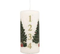 Bougie de calendrier de l'Avent festive avec chiffres et sapins de Noël imprimés
