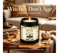 Bougie de cire de soja parfumée à la sorcière d'automne magique coulée à la main dans une boîte en fer blanc, arôme apaisant et guérisseur, slogan amusant Cire