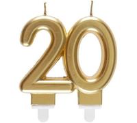 Bougie de décoration - REF/6930 - 20 ans - Or métallique - 9cm x 7.5cm - Paraffine & plastique