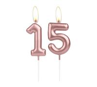 Bougie de gâteau d'anniversaire en forme de chiffre 15 Or rose clair étincelant pour décoration de gâteau d'anniversaire de mariage
