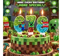 Bougie de gâteau d'anniversaire rétro pixel pour fête sur le thème des pixels, fête d'anniversaire, fournitures de fête de jeux vidéo pour garçons et filles W209D-8