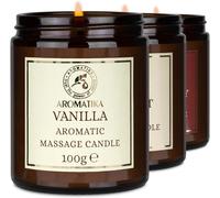 Bougie De Massage Set Vanille & Noix De Coco & Fraise 3x100g - Bougie De Cire De Soja - Huiles De Noix De Coco Et D'amande & De Monoï De Tahiti - Massage Relaxante - Beauté - Aromathérapie